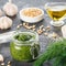 Homemade dill pesto sauce ingredients