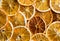 Homemade dried fruits slices of orange grapefruits food pattern. New year Christmas decoration elements baking hot beverage