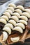 Homemade dumplings with cottage cheese for cooking.