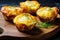 Homemade egg and cheese cups with fresh greens