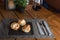 Homemade empanadas with a black stone plate