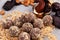 Homemade Energy balls. Healthy sweets or fitness snack without sugar, close-up