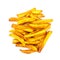 Homemade fast food portion of french fries isolated on white background, top view.