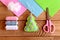 Homemade felt Christmas tree decor. Christmas tree ornament. Hand crafts idea for kids. Top view. Tutorial