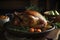 Homemade festive baked turkey for Thanksgiving with vegetables, AI Generated