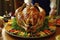 Homemade festive baked turkey for Thanksgiving with vegetables, AI Generated