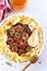 Homemade figs and pears galette with honey