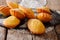 Homemade French biscuit Madeleine close-up on the table. Horizon