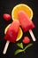 Homemade fresh and fruity ice lollies.