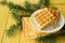 Homemade fresh golden waffles delicious breakfast. Christmas decoration