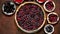 Homemade fresh round cake tart with berries, raspberries, blackberries