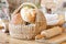 Homemade freshly bake rustic sourdough bread with dough rolling pin stick for bakery and pastry cooking
