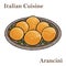 Homemade fried Arancini with basil and Marinara on a white background, side view. Italian rice balls