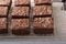 Homemade fudgy brownies on a baking rack