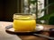 Homemade ghee clarified butter in a glass jar. Generative AI