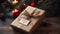 Homemade gift box wrapped in festive Christmas decoration generated by AI