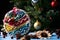 Homemade gingerbread cookie colorful christmas tree bauble