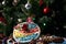 Homemade gingerbread cookie colorful christmas tree bauble