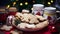 Homemade gingerbread cookies decorate the festive winter table generated by AI