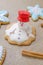 Homemade gingerbread like melting snowman on the baking paper