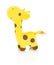 Homemade giraffe plushie doll isolated on white background with shadow reflection. Yellow giraffe plush stuffed puppet on white.