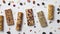 Homemade gluten free granola bars with mixed nuts, seeds, dried fruits