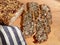 Homemade glutenfree bread with hazelnut and flax seeds on a wooden Board background close-up. Food for diet and health