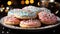 Homemade gourmet cookies, fresh and indulgent, on a pink plate generated by AI