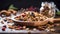 homemade granola with dried fruit and nuts in bowl on wood table