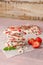 Homemade healthy frozen strawberry yogurt bark. Top view