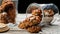 Homemade healthy gluten-free oatmeal cookies in glass jars. Healthy food or fitness snack. Oats, isolated milk proteins, dried