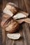 Homemade hearth bread on a wooden table.