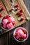 Homemade ice cream with strawberries made of fresh fruits