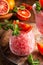 Homemade Italian Granita Dessert with blood orange, elderflower, rose wine  in serving glasses