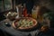 homemade italian pizza on a table in a village house created by generative AI