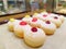 Homemade Jam Doughnuts With Icing Sugar, Fluffy donuts Powdered Sugar.