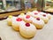 Homemade Jam Doughnuts With Icing Sugar, Fluffy donuts Powdered Sugar.