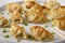 Homemade japanese gyoza on a plate, side view. Asian food. Closeup