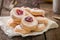 Homemade jelly cookies puff pastry with red jam