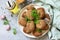 Homemade juicy delicious meat cutlets in plate, meatballs from minced meat
