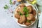 Homemade juicy delicious meat cutlets in plate, meatballs from minced meat