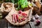 Homemade kabanos sausages in rural storeroom