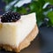 Homemade lemon cheesecake with half a blackberry