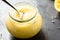 Homemade lemon curd in glass jar