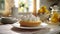 Homemade lemon meringue pie and assorted lemon desserts in a cozy kitchen with blurred background