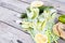 Homemade Lemonade with Lime, Rosemary, Ginger, Cucumber and Ice