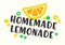 Homemade Lemonade Typography for Poster with Simple Drawing Orange or Citrus Slice and Air Bubbles