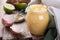 Homemade lime curd in glass jar