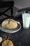 Homemade loaf of freshly baked green buckwheat bread and organic buckwheat milk. Ceramic, linen napkin. Harmless,wellness, gluten