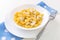 Homemade macaroni and white cottage cheese and sugar for kids